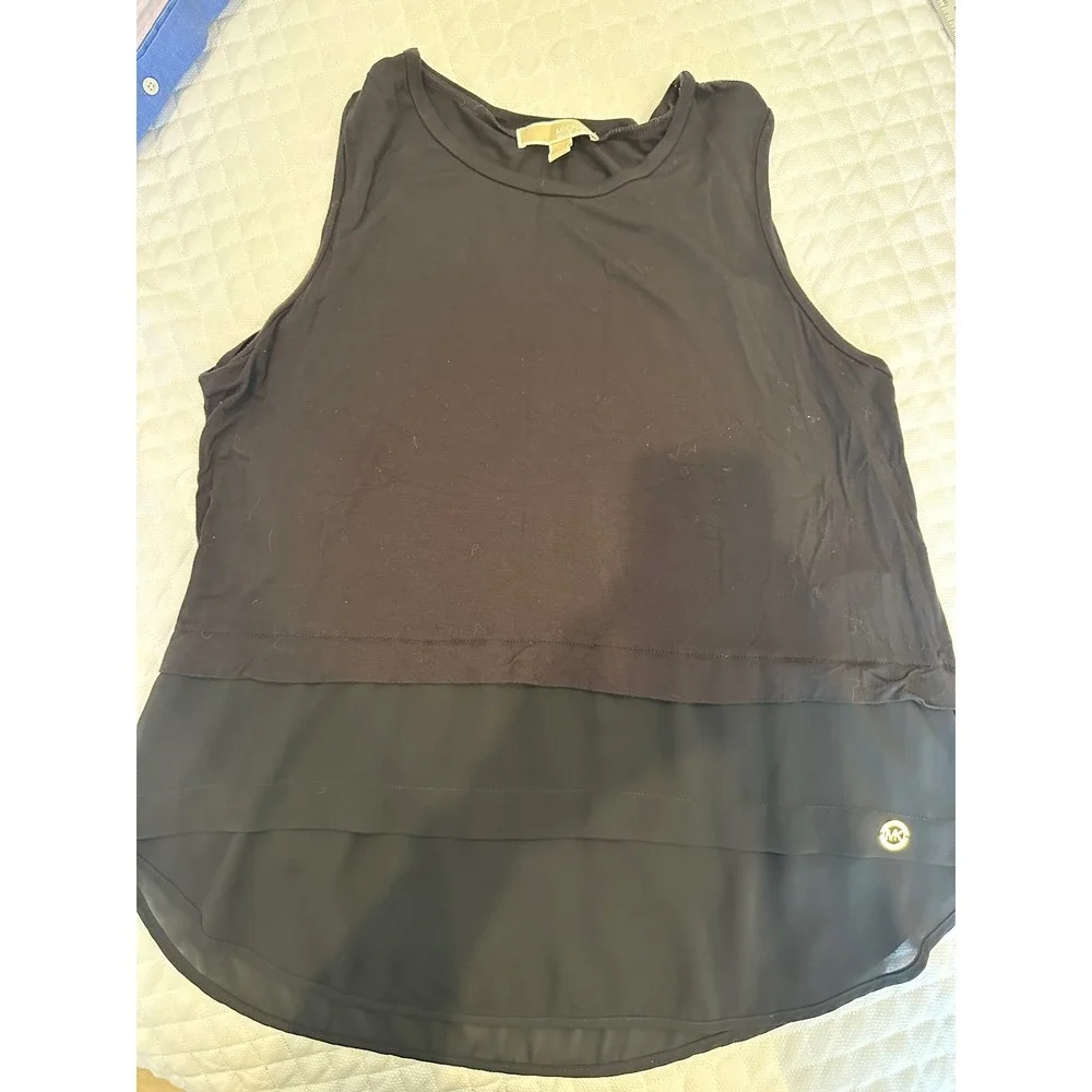 Michael Kors Womens XL Black Mixed Media Tiered Chiffon Hem Tank Top